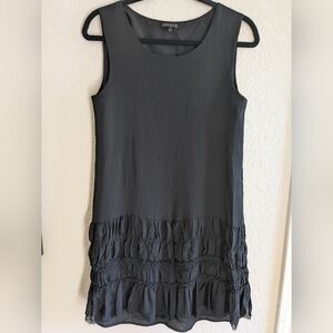 Theory Silk Shift Dress Size 6 Gathered Detail Sleeveless Black Lined